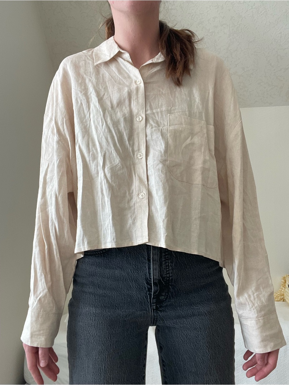 Light Tan Button-up Linen Shirt - Women